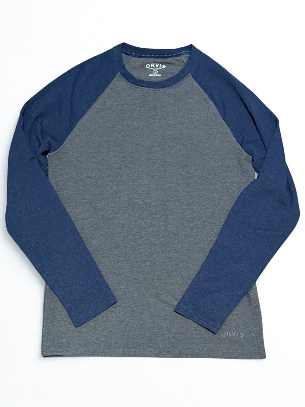 Orvis Men's Raglan Long Sleeve Tee Shirt Gray Blue Size S